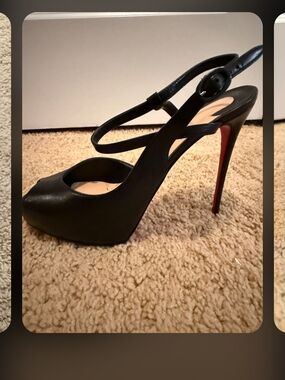 Christian Louboutin Black Leather Peep-Toe Slingback Pumps with Red Sole